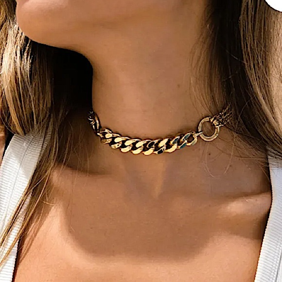 Gold Chain Link O Ring Choker Necklace Statement Cuban Chain Link Gold Plated. - Picture 9 of 9